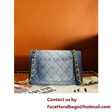 Chanel Washed Denim  &  Gold-Tone Metal Small Classic Flap Handbag Blue 2025